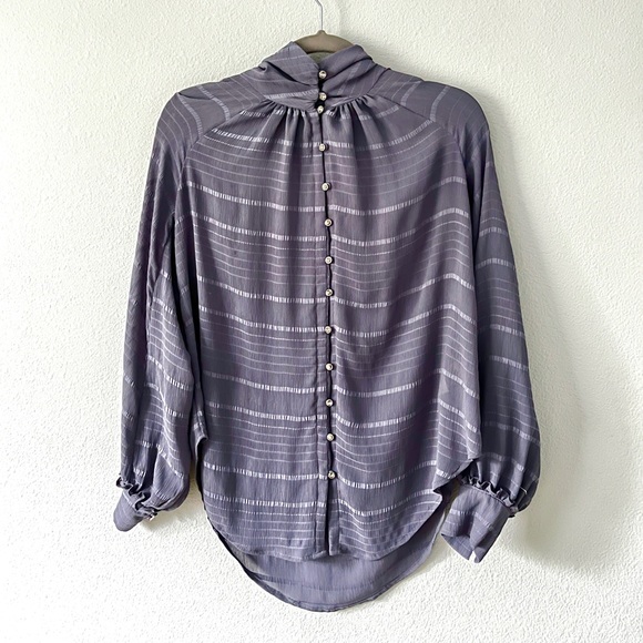 Feather Bone by Anthropologie Marietta Blouse High Neck Rhinestone Buttons - Picture 1 of 7